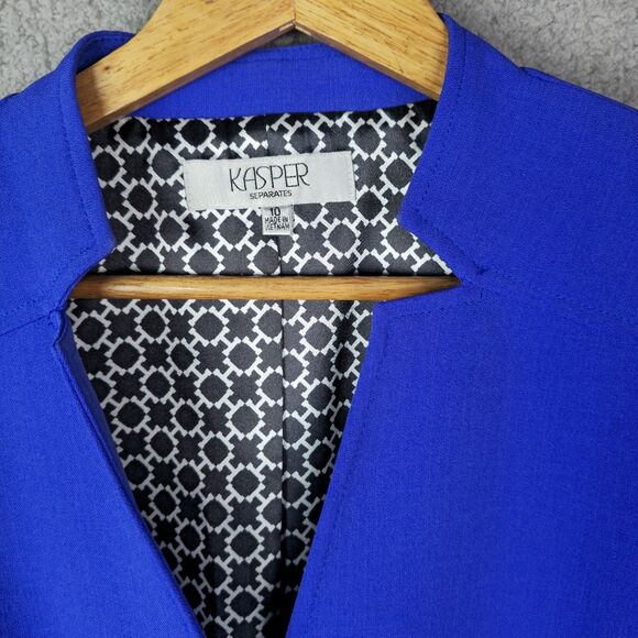Kasper Cobalt Blue Collarless Blazer Jacket 10 Tailored Stretch Statement Classy - Picture 3 of 11